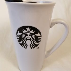 Starbucks Ceramic Tumbler-Wht w/Blk Mermaid & Lid